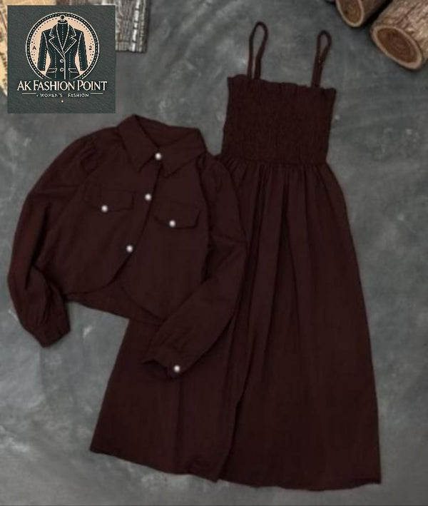 2 PC WOMEN STITCHED PLAIN FROCK AND JACKET