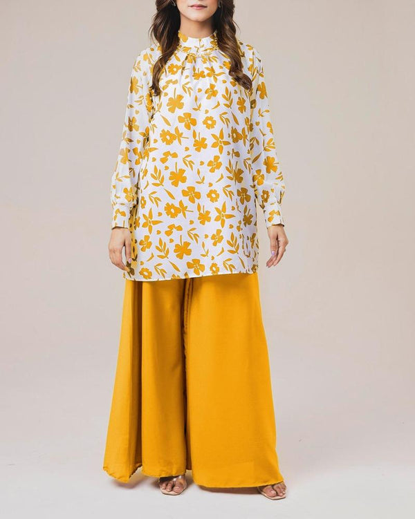 2PC STITCHED EMBROIDERED SHIRT WITH PLAZO