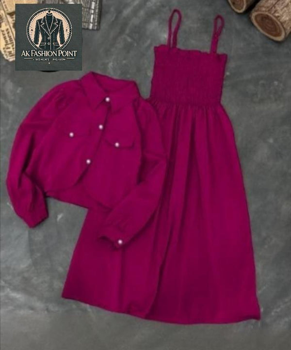 2 PC WOMEN STITCHED PLAIN FROCK AND JACKET