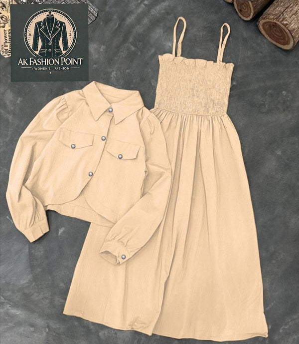 2 PC WOMEN STITCHED PLAIN FROCK AND JACKET