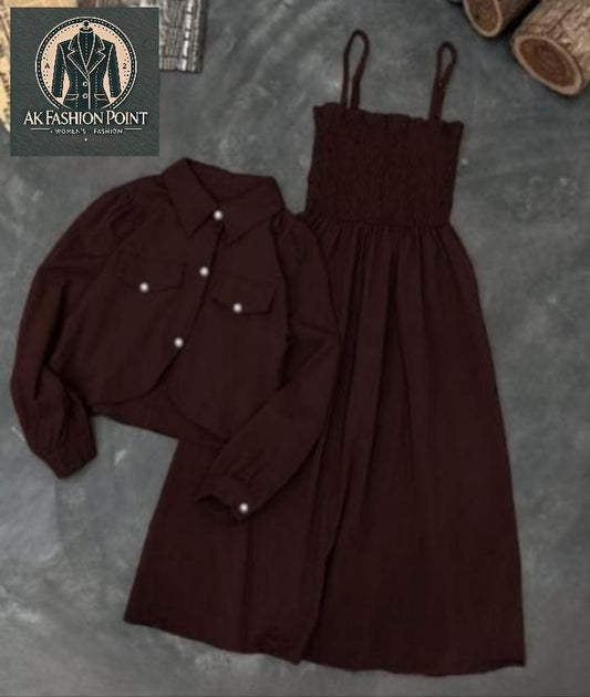 2 PC WOMEN STITCHED PLAIN FROCK AND JACKET