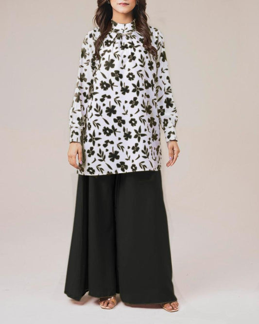2PC STITCHED EMBROIDERED SHIRT WITH PLAZO